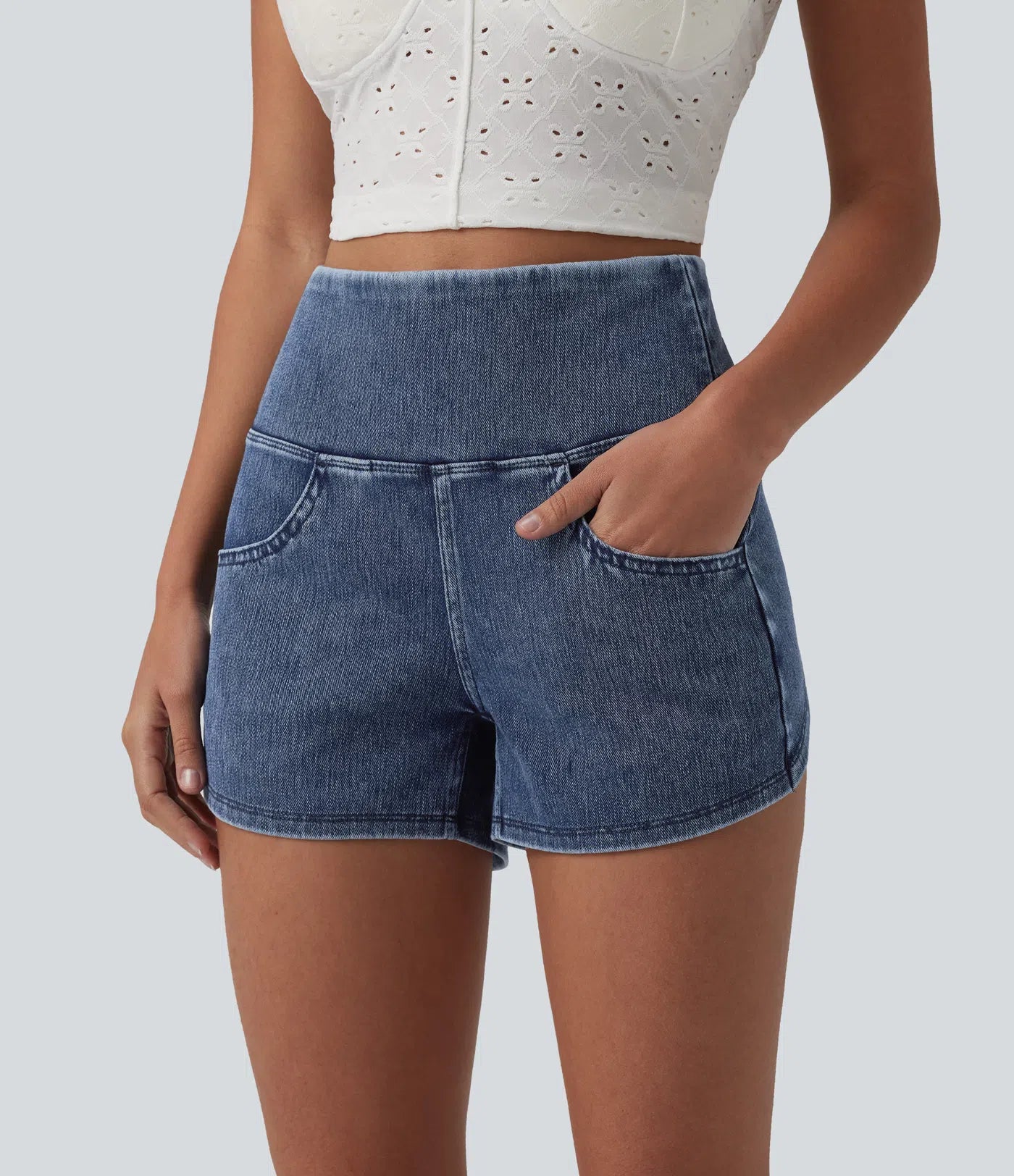 StretchWell™ | High-Waisted Tummy Control Denim Shorts