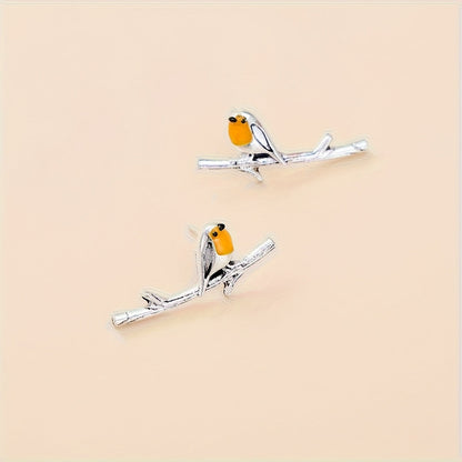 Silver Cartoon Bird Earrings