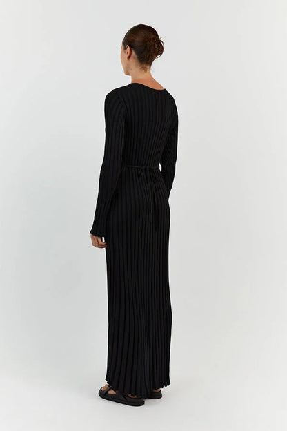 Darla Adjustable Belted Midi Ribbed Knit Dress