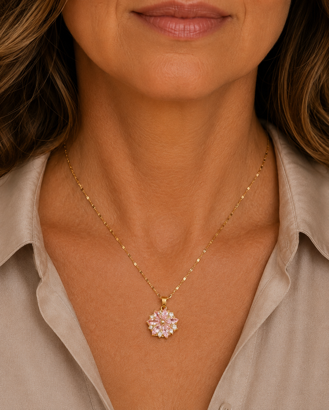Romantic Sakura Rose Necklace in Stainless Steel