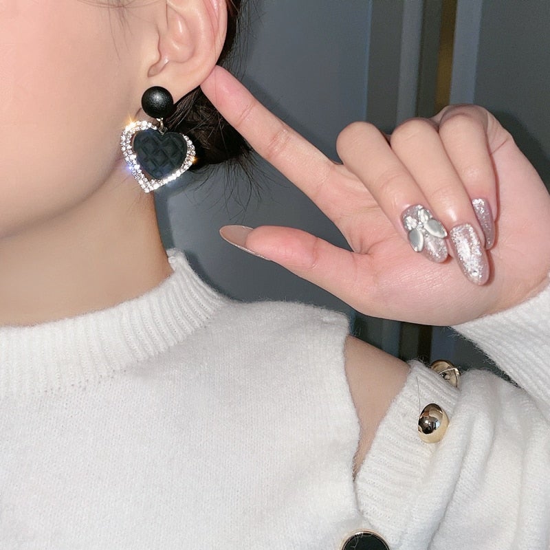 Black and Gold Heart-Shaped Earrings