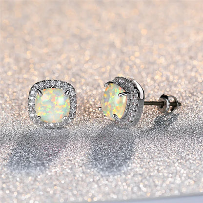 Elegant Silver Earrings with White Fire Opal