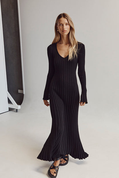 Darla Adjustable Belted Midi Ribbed Knit Dress