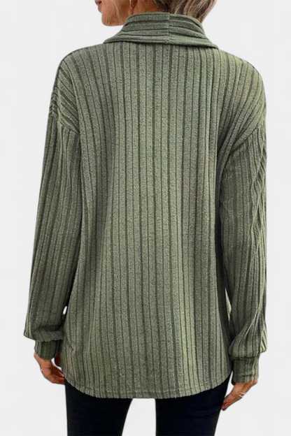 Button-Up Ribbed Hooded Cardigan by Sansel