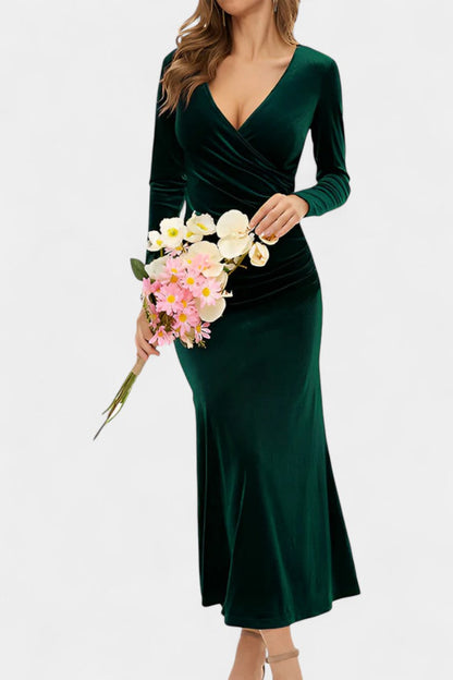 Hesperia Asymmetrical Ruching Velvet Mermaid Dress