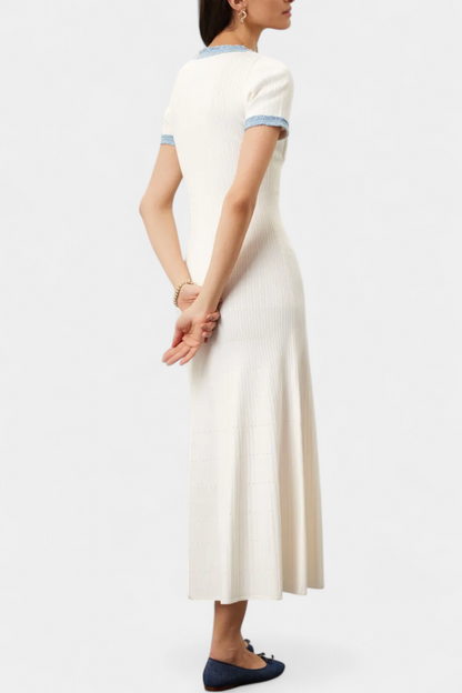 Alexia Knit Polo Dress with Open Collar and Button Accents