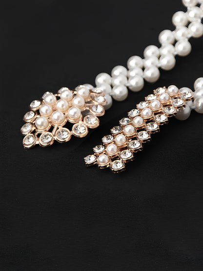 Set of 2 Women's Imitation Pearl and Rhinestone Chain Belts